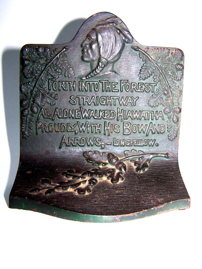  A rare pair of Antique Bookends circa 1910-1915 with quotes from Longfellows "HIAWATHA" — image 2